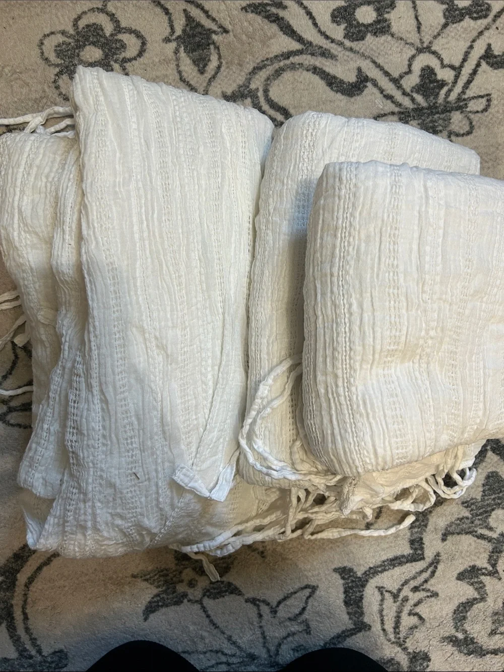 Pottery Barn Set of 4 White Tie Top Sheer Cotton Curtain Panels 45x84
